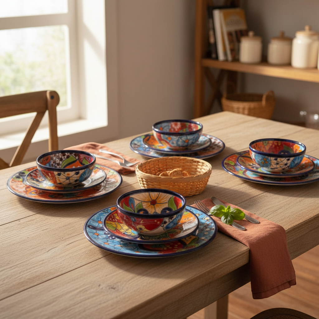 12-Piece Talavera Dinnerware Set | Mexican Ceramic Plates & Bowls