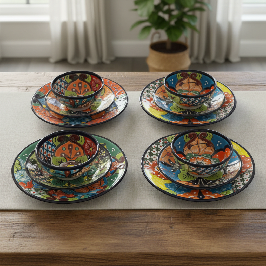 20-Piece Talavera Dinnerware Set | Floral Tableware for 6