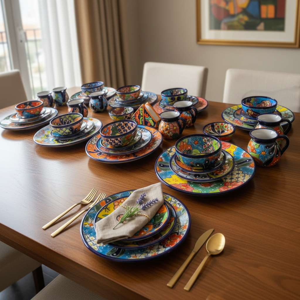 Talavera Dinnerware Set | 51-Piece Floral Tableware for 8