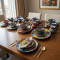 Talavera Dinnerware Set | 51-Piece Floral Tableware for 8