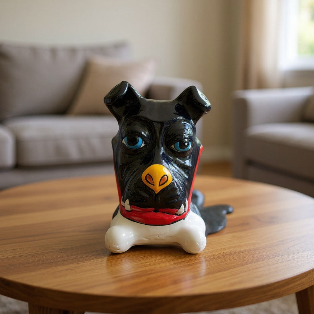 Large Hand-Painted Talavera Ceramic Laying Dog Decor with Bone