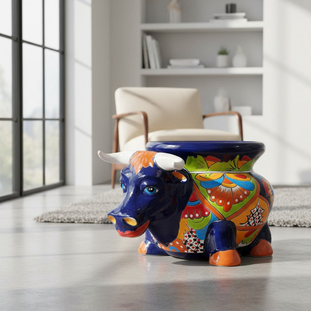Talavera Bull Planter | Vibrant Mexican Ceramic Pottery