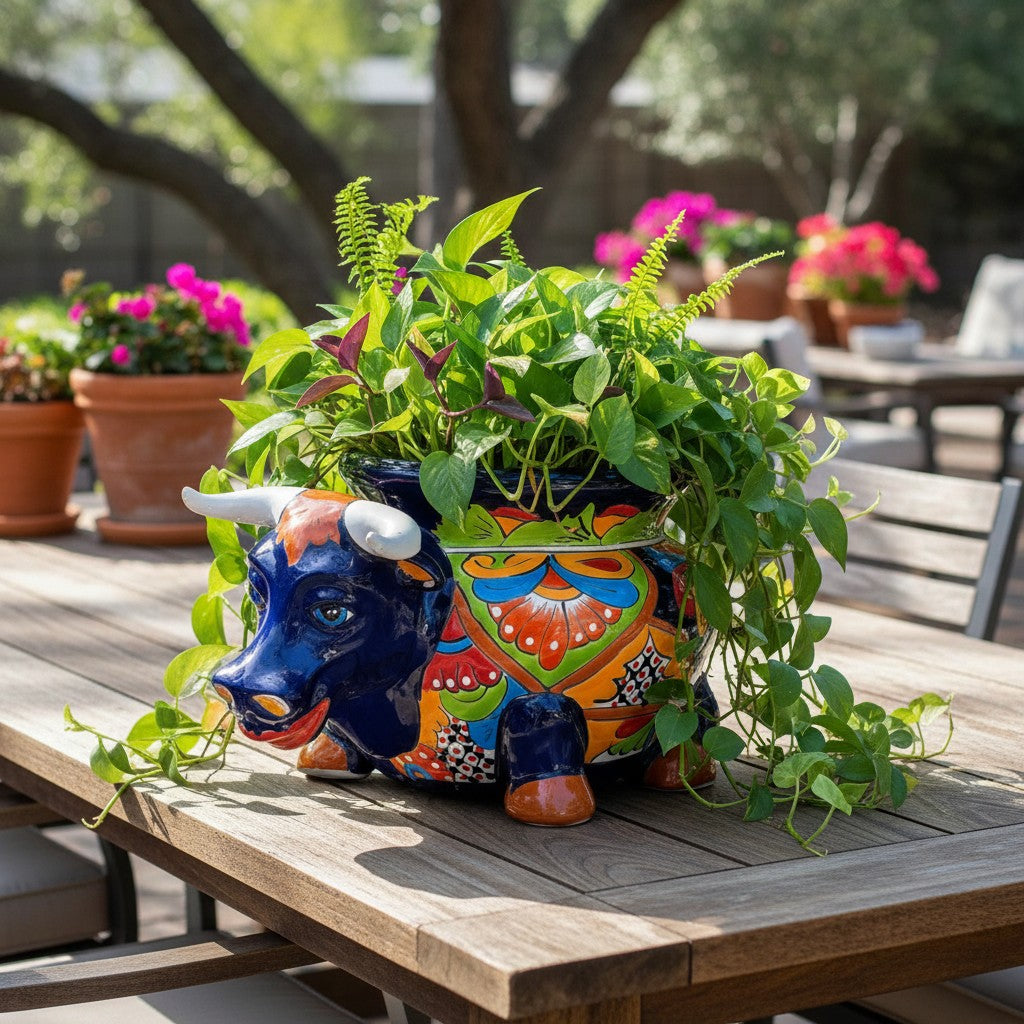 Talavera Bull Planter | Vibrant Mexican Ceramic Pottery