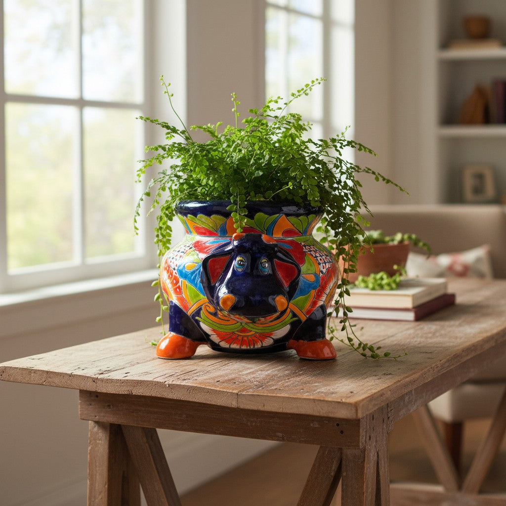 Talavera Cow Planter | Handmade Mexican Pottery for Home & Garden