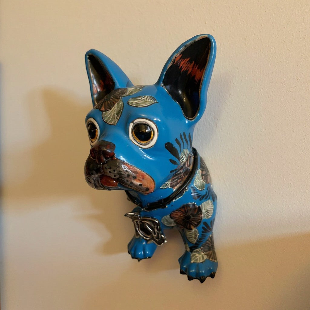 Colorful Talavera French Bulldog Statue | Handmade Wall Art