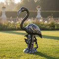 Blue & White Talavera Flamingo Statue | Hand-Painted Bird Pottery