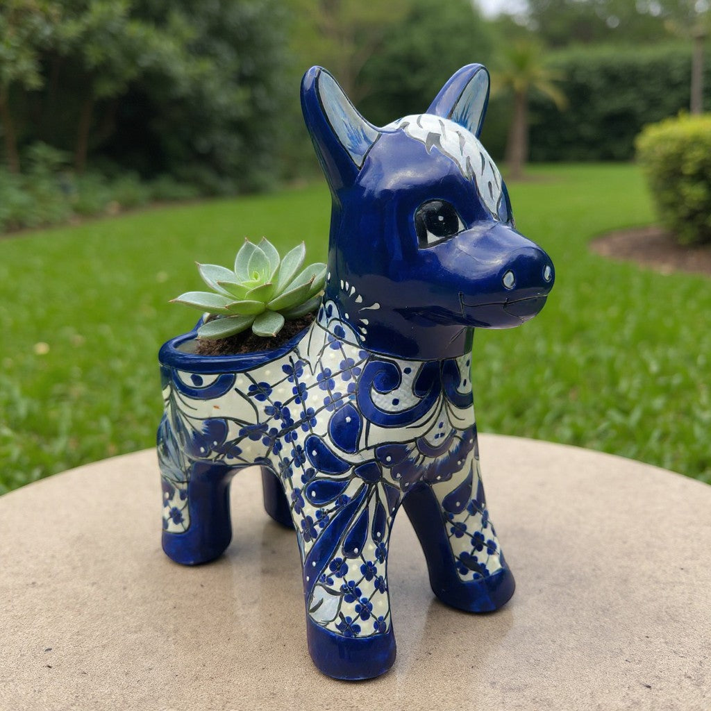 Blue & White Talavera Donkey Planter | Handmade Mexican Art
