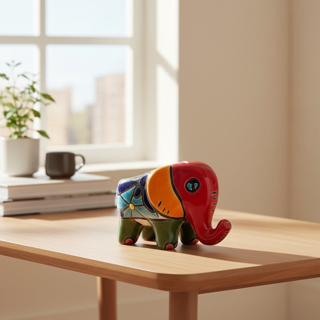 Talavera Elephant Planter | Colorful Hand-Painted Ceramic Animal Pot