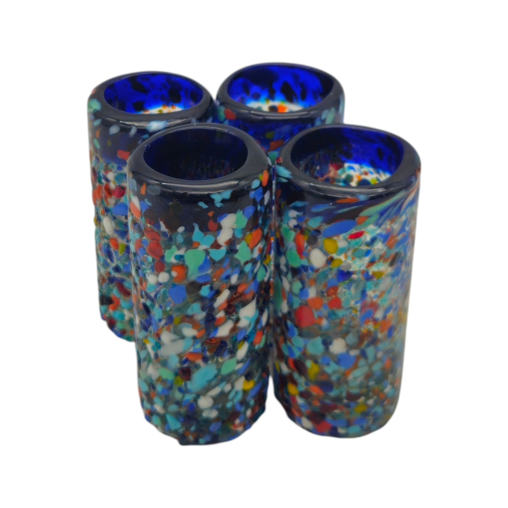 Confetti Double Shot Glass | Hand-Blown Mexican Blue Rim