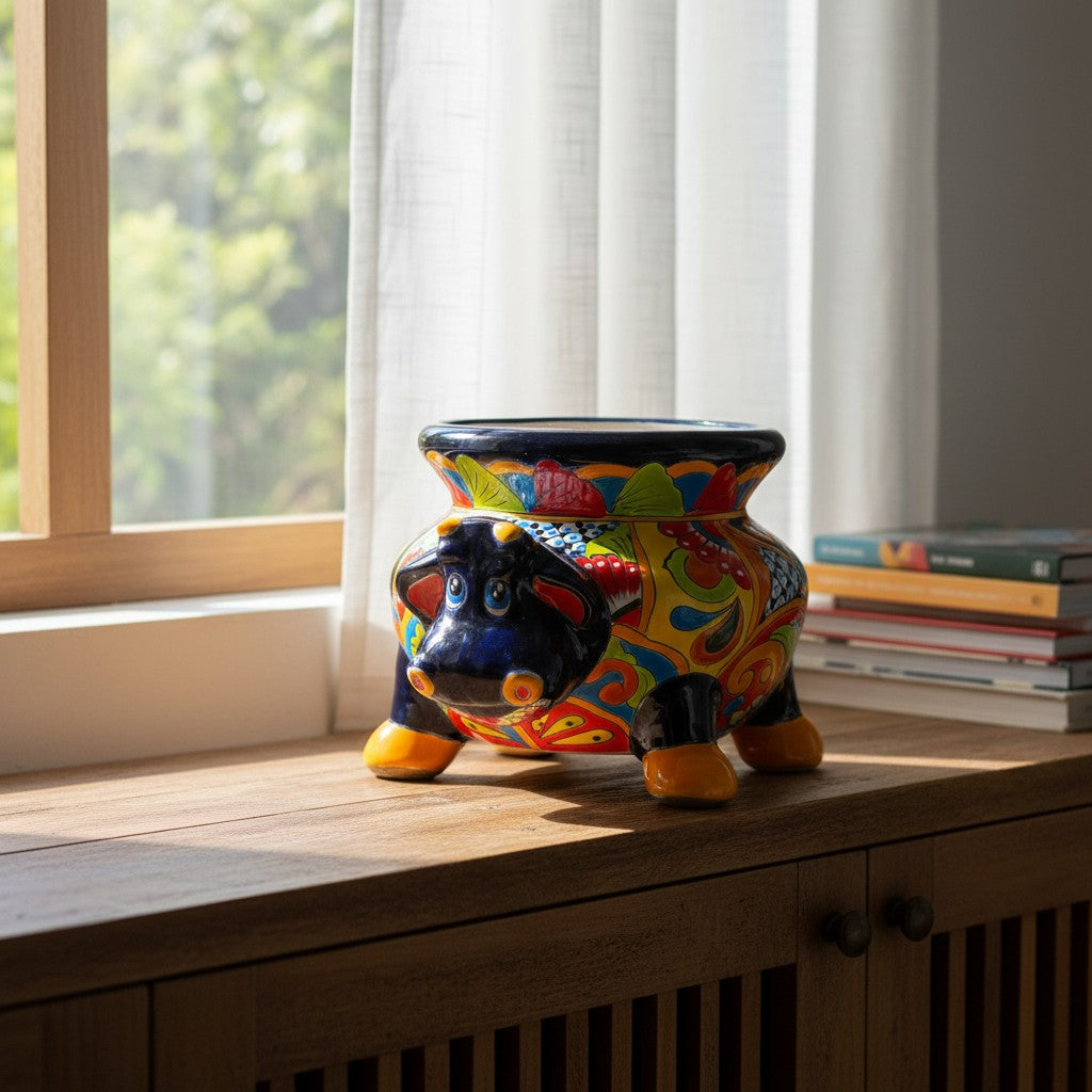 Talavera Cow Planter | Handmade Mexican Pottery for Home & Garden