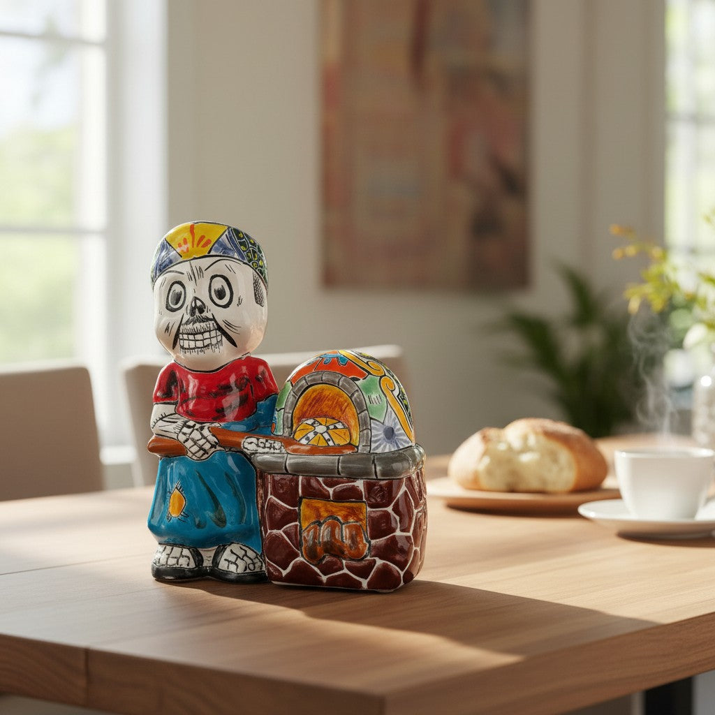 Talavera Skeleton Cook | 8" Day of the Dead Chef Figurine with Oven