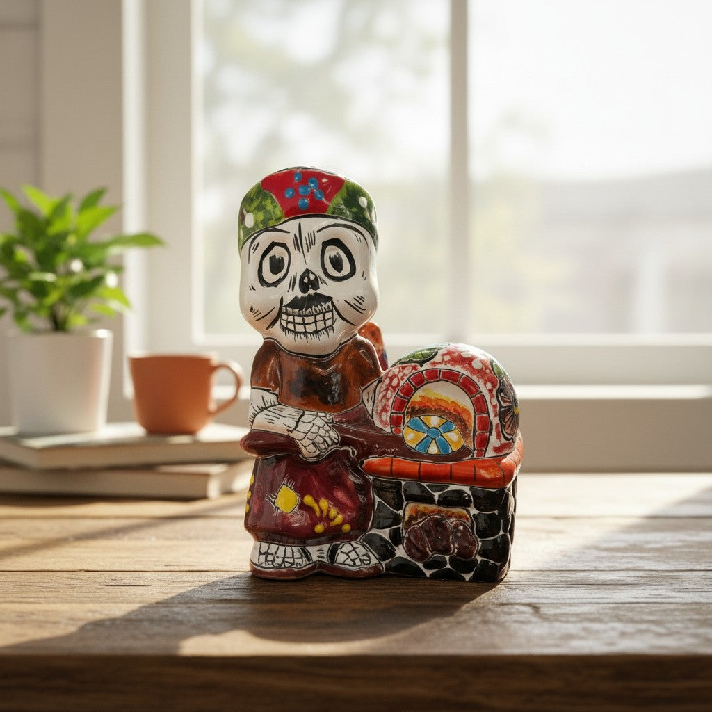 Talavera Skeleton Cook | 8" Day of the Dead Chef Figurine with Oven