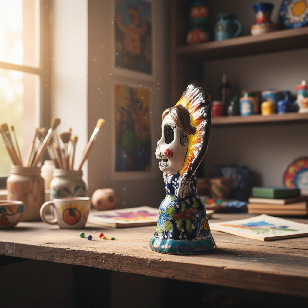 Talavera Skeleton Woman | Day of the Dead Figurine in Traditional