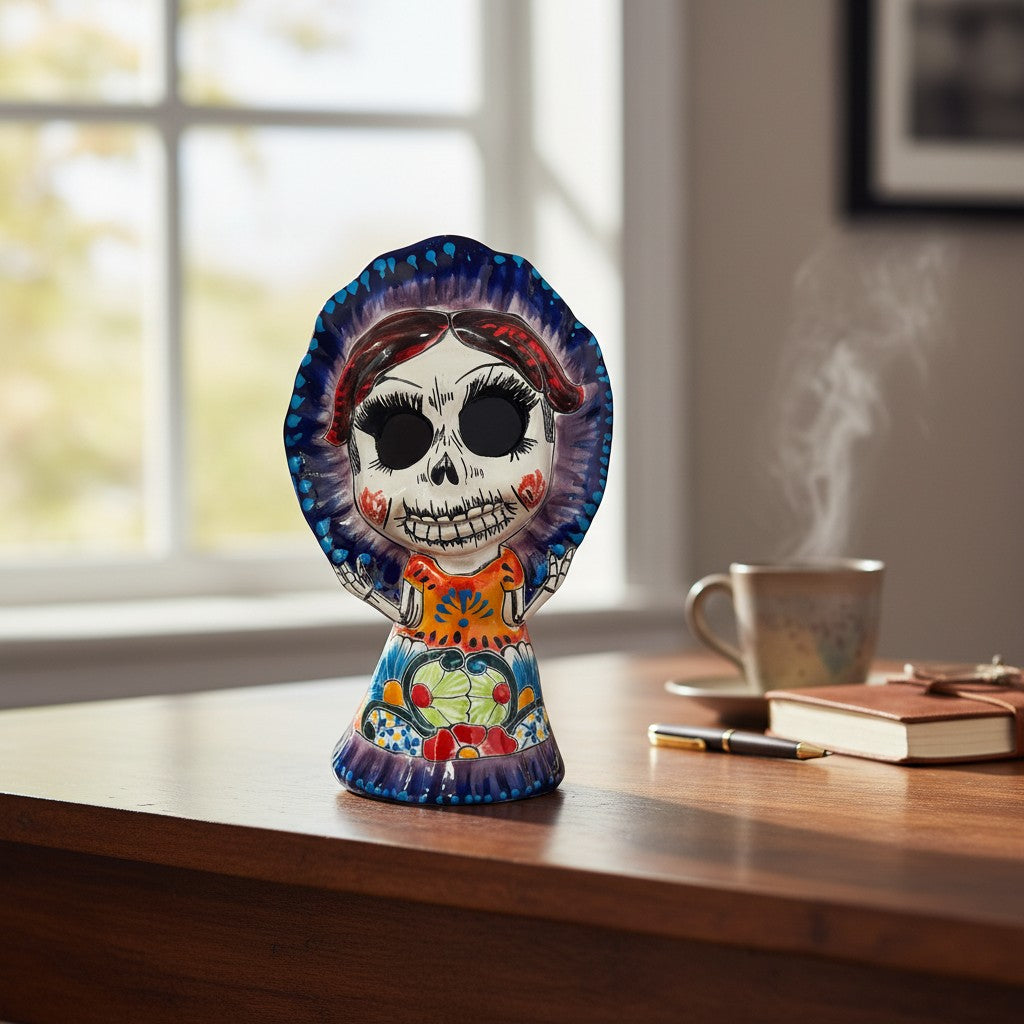 Talavera Skeleton Woman | Day of the Dead Figurine in Traditional