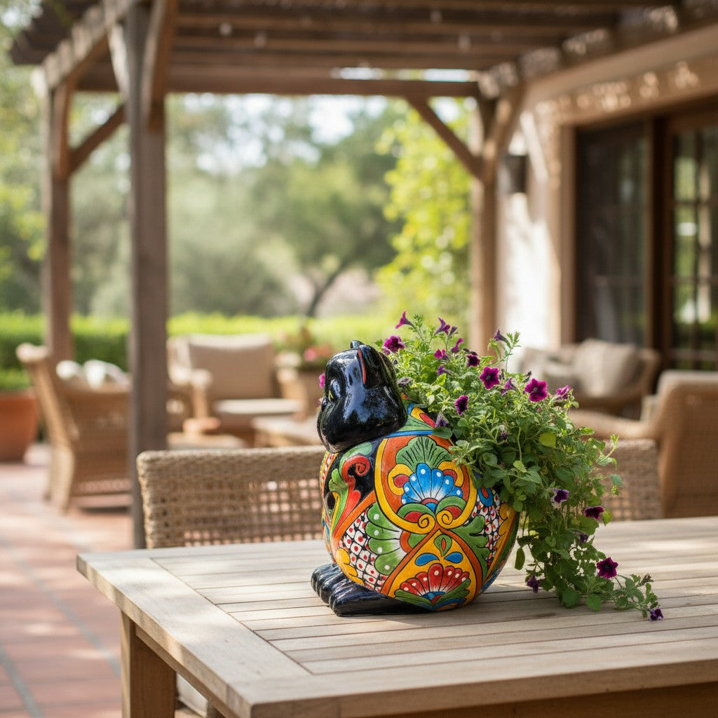 Fat Cat Talavera Planter | Handmade Mexican Pottery