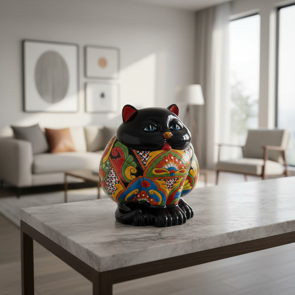 Fat Cat Talavera Planter | Handmade Mexican Pottery