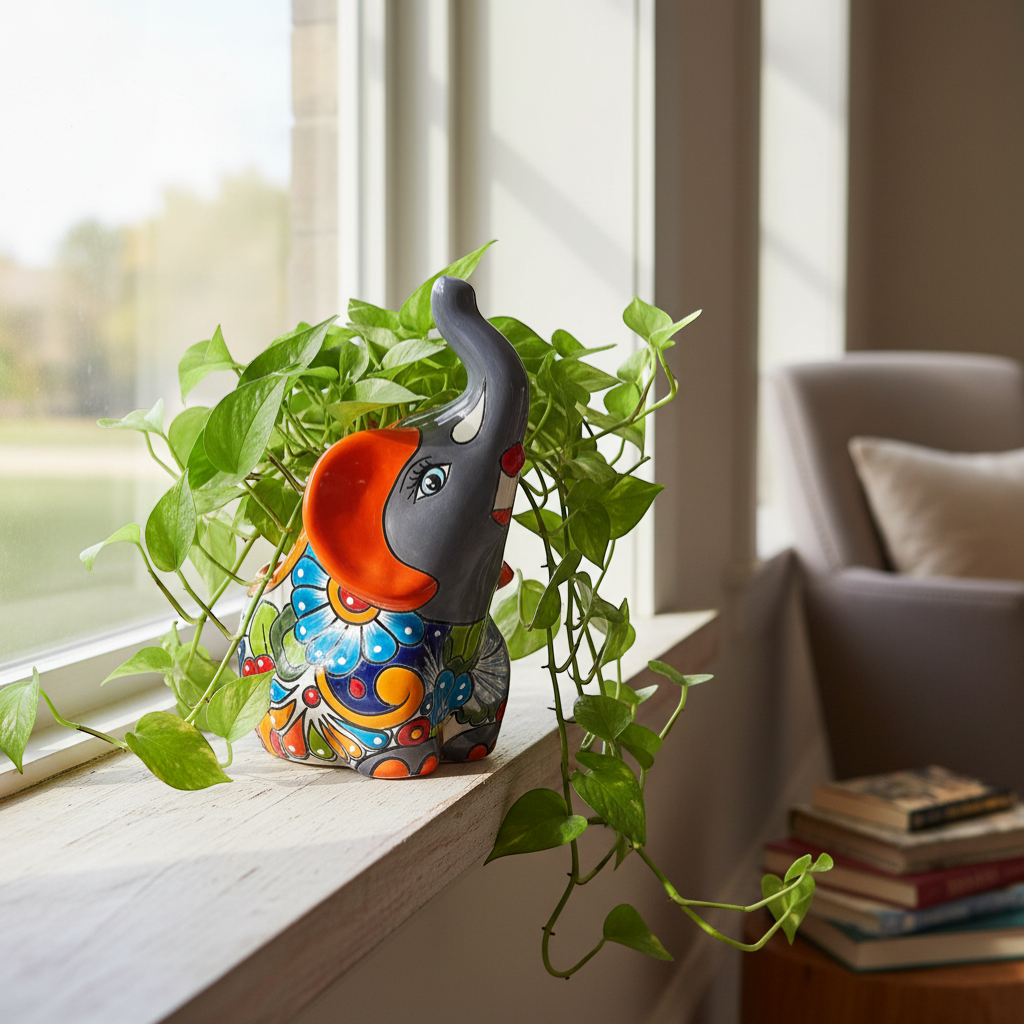 Medium Handmade Talavera Elephant Planter | Colorful Animal Art