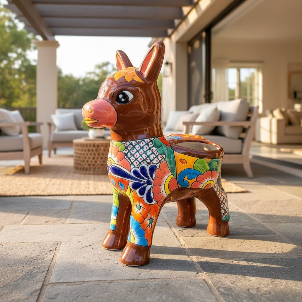 Large Talavera Donkey Planter | Hand-Painted Ceramic Burro