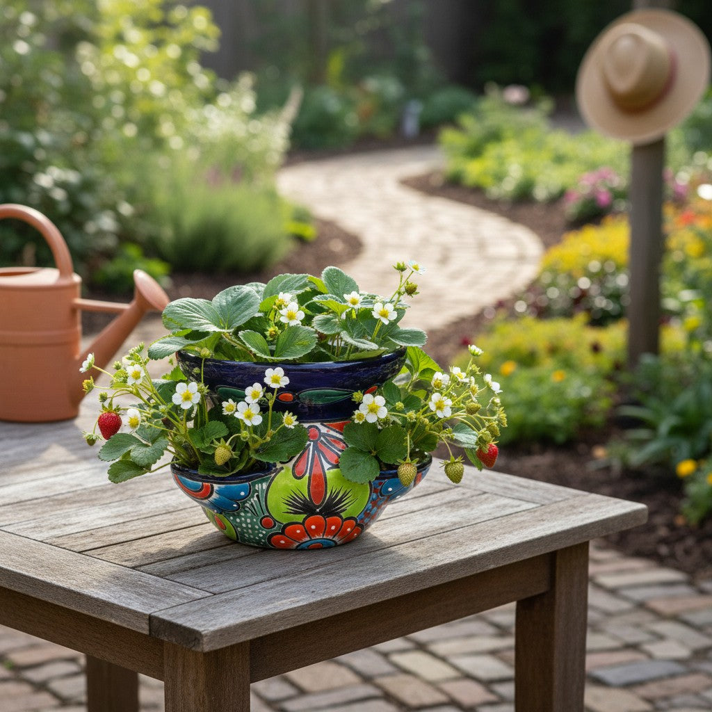 Talavera Strawberry Planter | Hand-Painted Mexican Pot