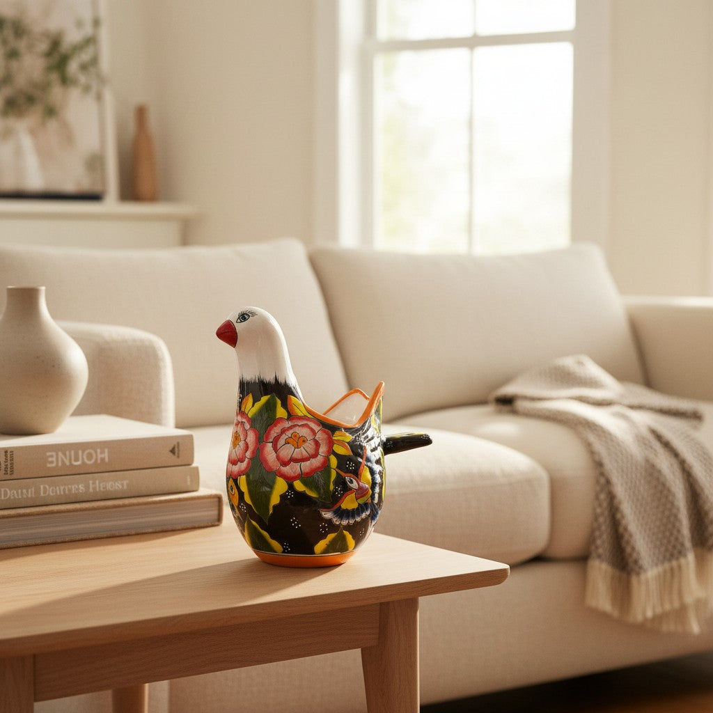 Vibrant Talavera Dove Planter | Colorful Mexican Ceramic Bird Statue