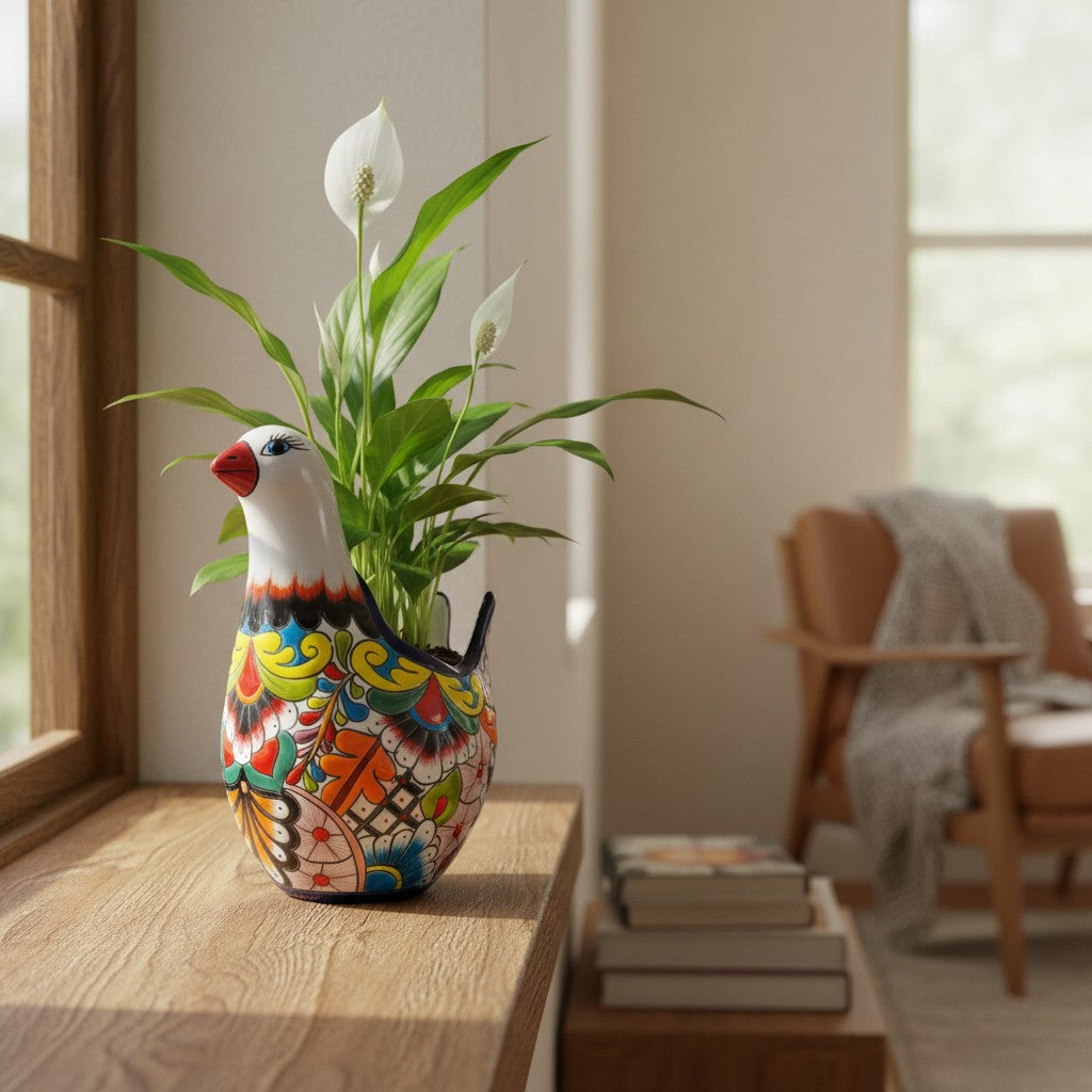 Vibrant Talavera Dove Planter | Colorful Mexican Ceramic Bird Statue