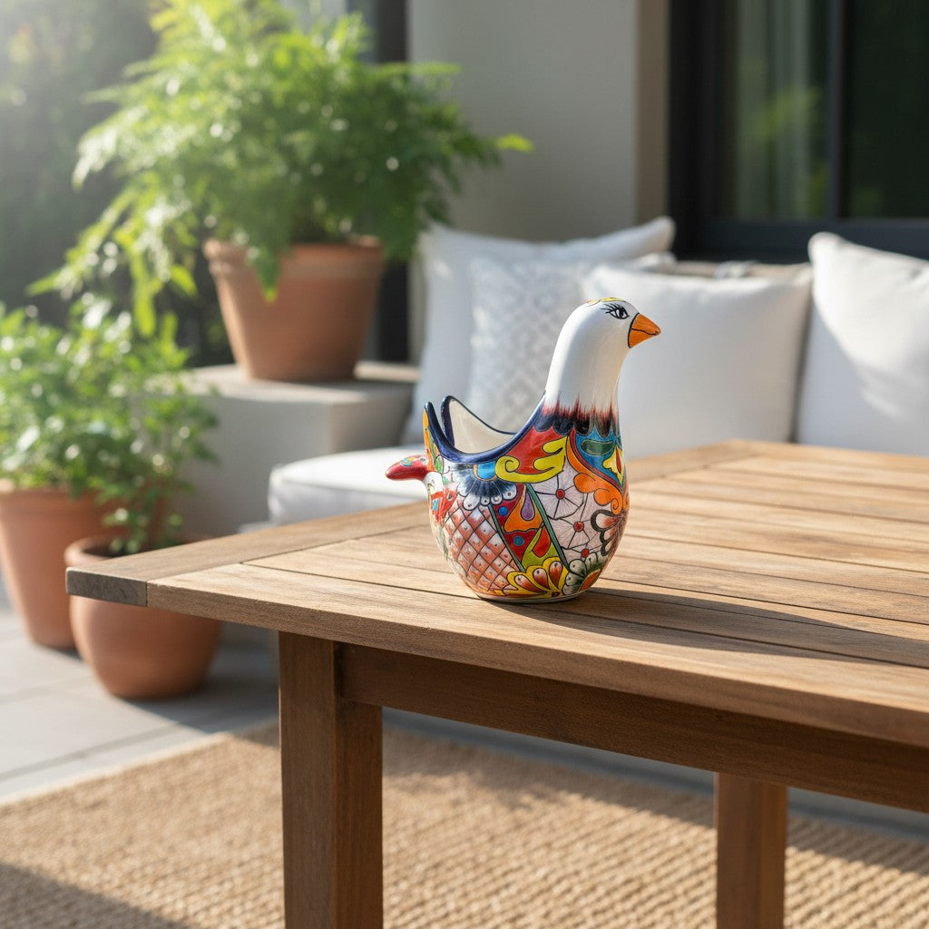 Vibrant Talavera Dove Planter | Colorful Mexican Ceramic Bird Statue