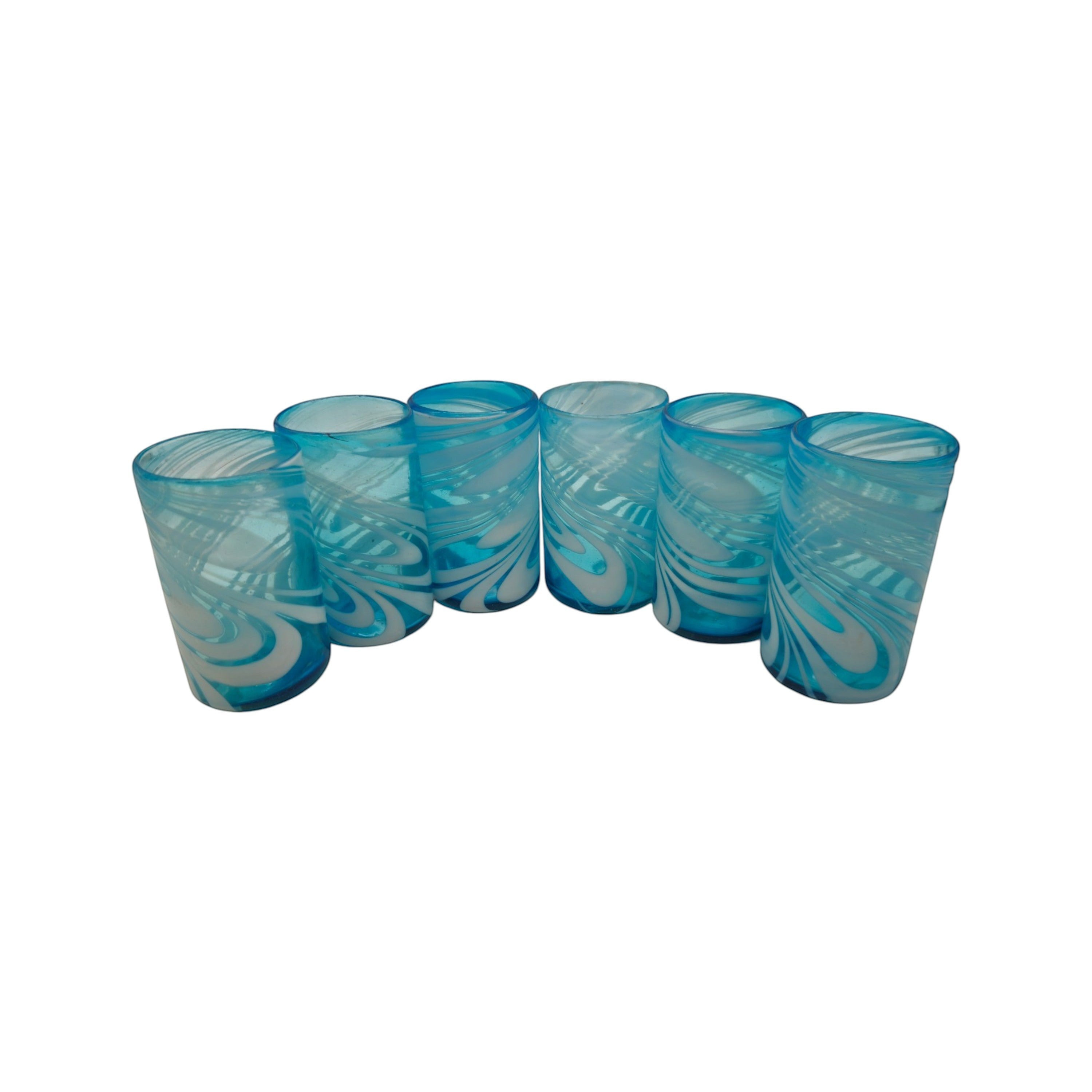 Handblown Mexican Teal Tumbler Glass | White Swirl Accent