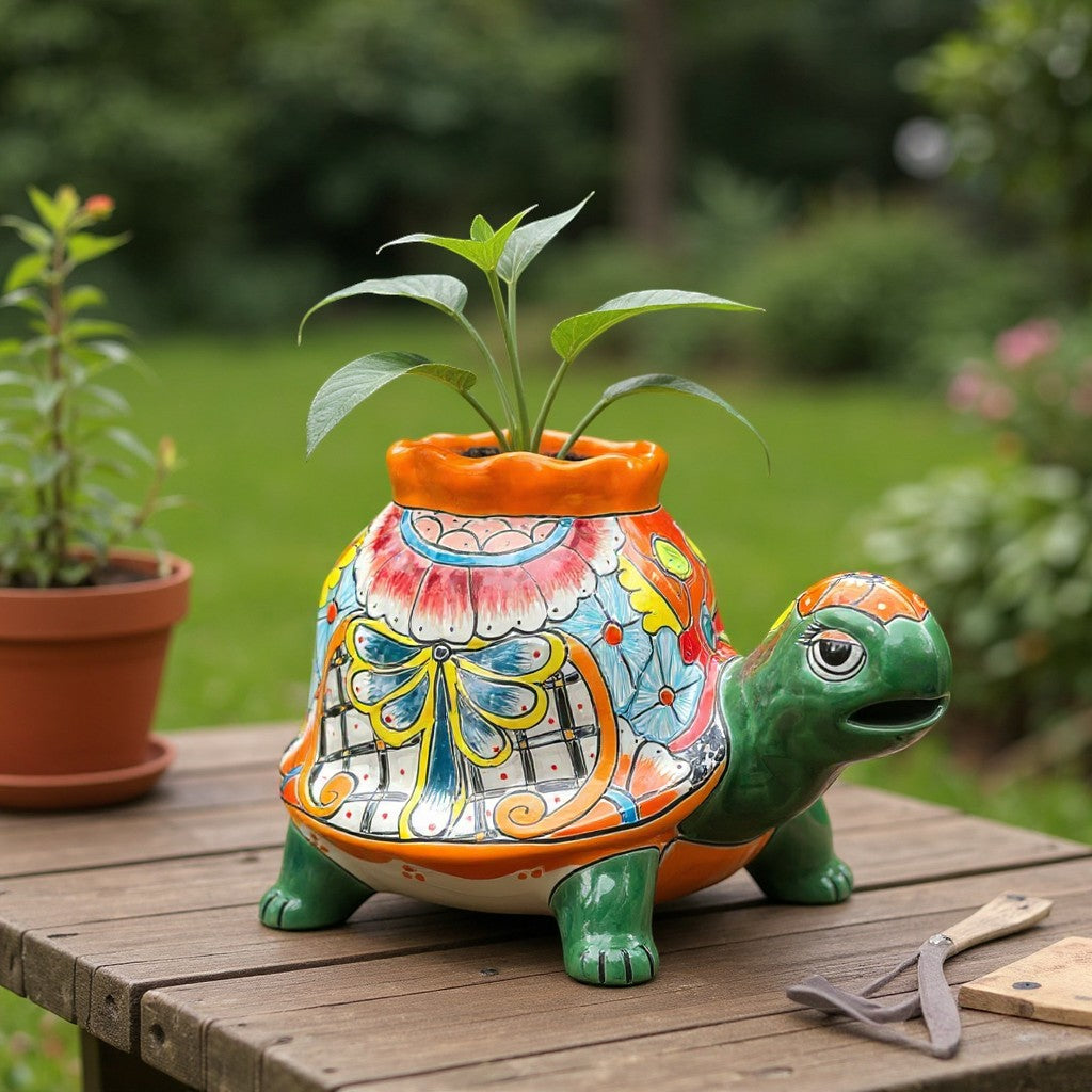 Vibrant Talavera Turtle Planter | Mexican Pottery
