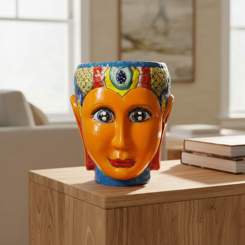 Talavera Face Planter | Hand-Painted Mexican Lady Pot Folk Art