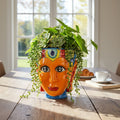 Talavera Face Planter | Hand-Painted Mexican Lady Pot Folk Art