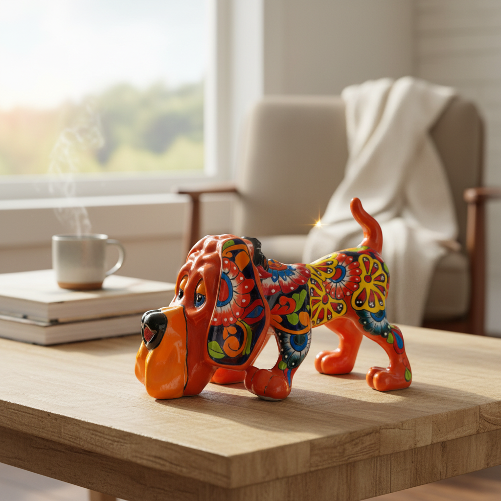 Talavera Dog Statue | Colorful Hand-Painted Mexican Pottery Hound