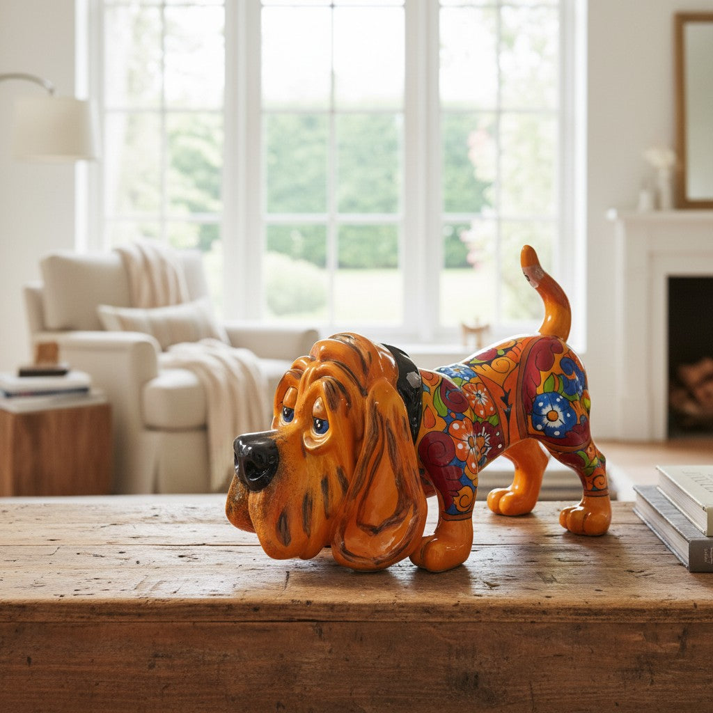 Talavera Hound Dog Statue | Vibrant Mexican Ceramic Art