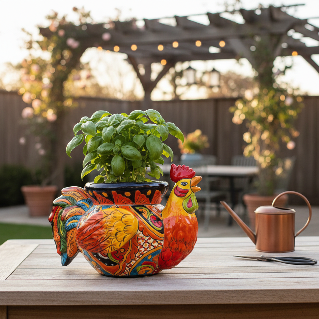 Talavera Rooster Planter | Handmade Colorful Mexican Ceramic Pot