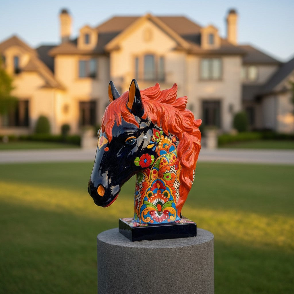 XL Talavera Horse Head Statue | Colorful Handmade Mexican Pottery