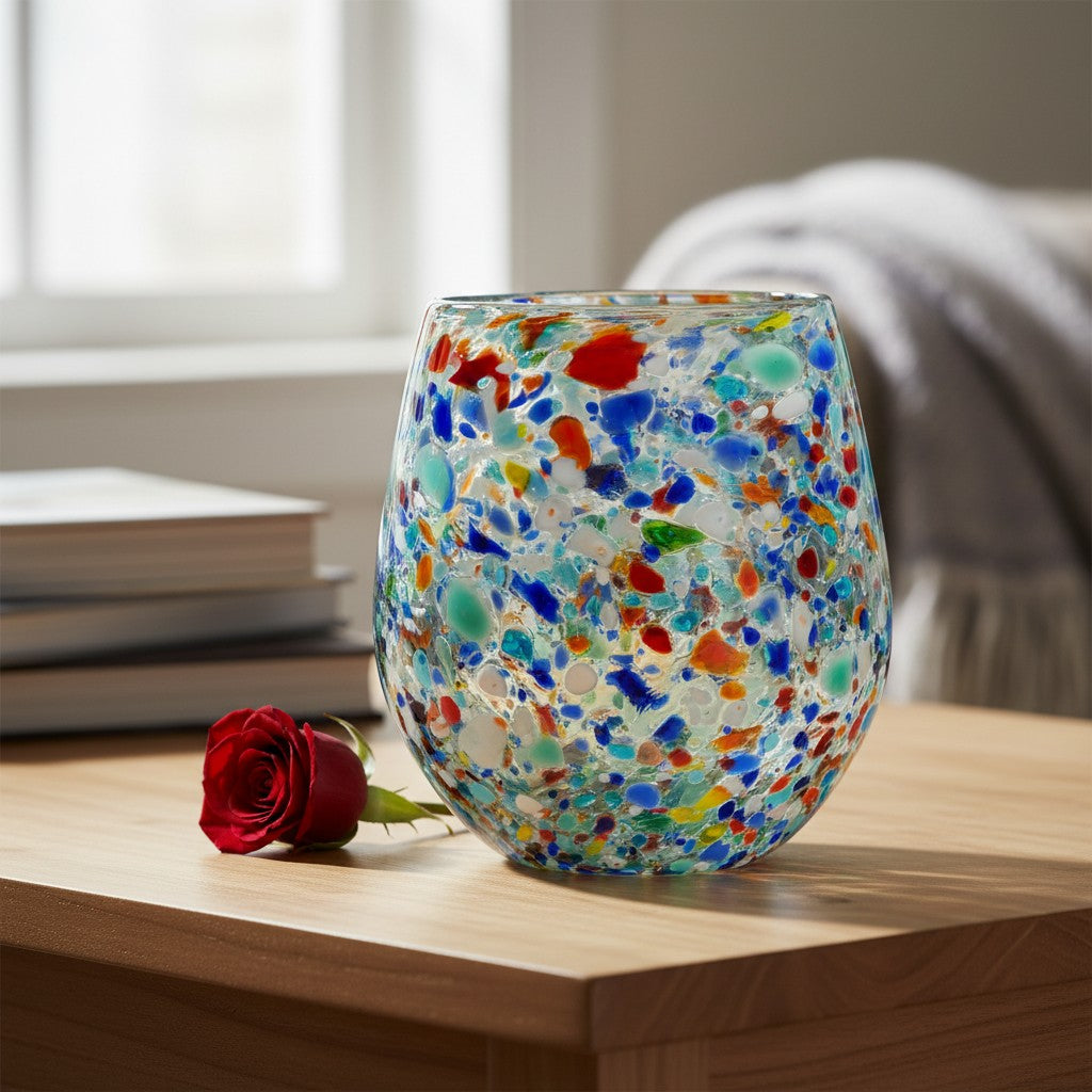 Handblown XL Stemless Wine Glass | Confetti Pebble Pattern
