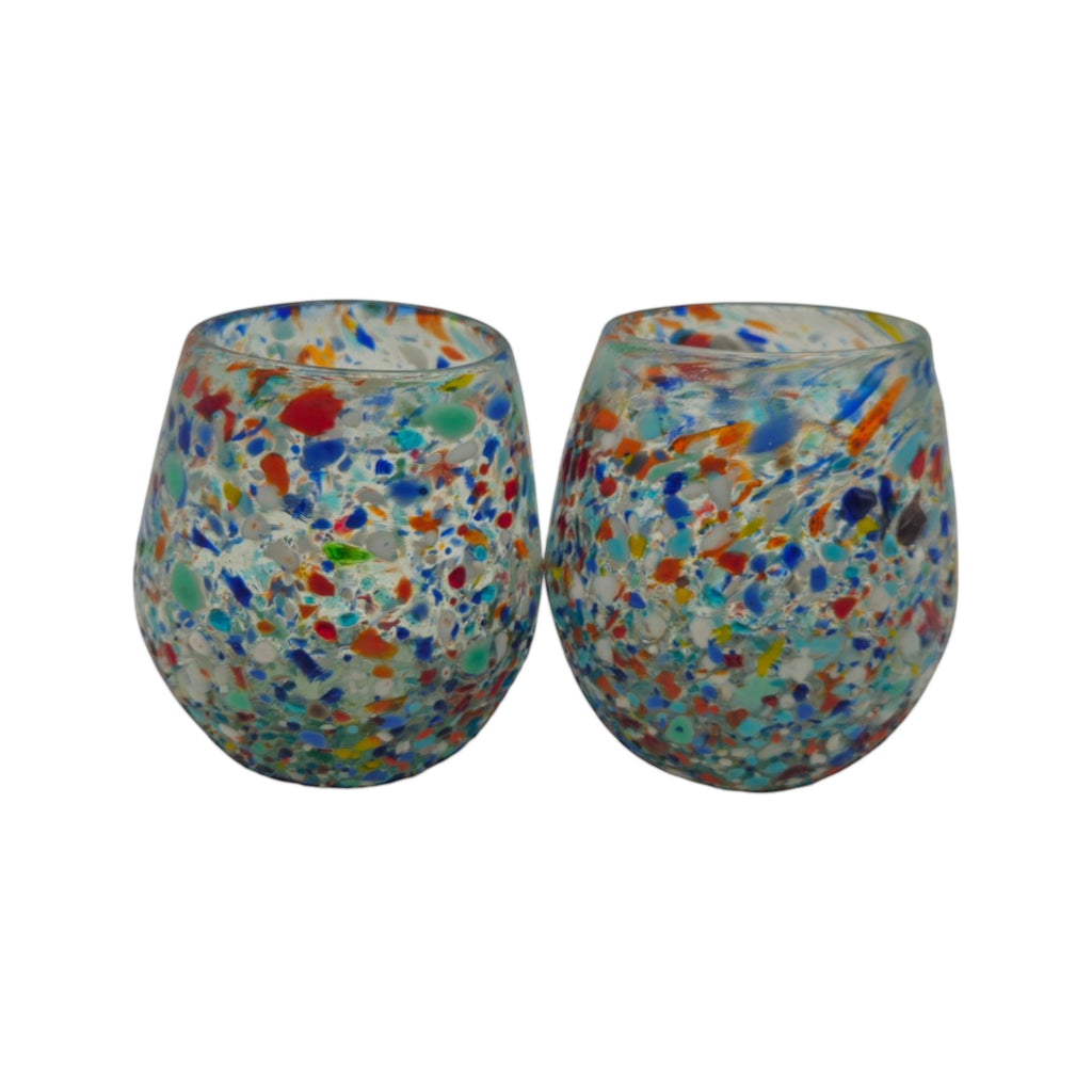Handblown XL Stemless Wine Glass | Confetti Pebble Pattern