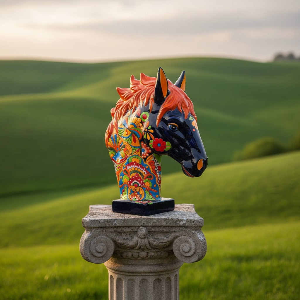 XL Talavera Horse Head Statue | Colorful Handmade Mexican Pottery
