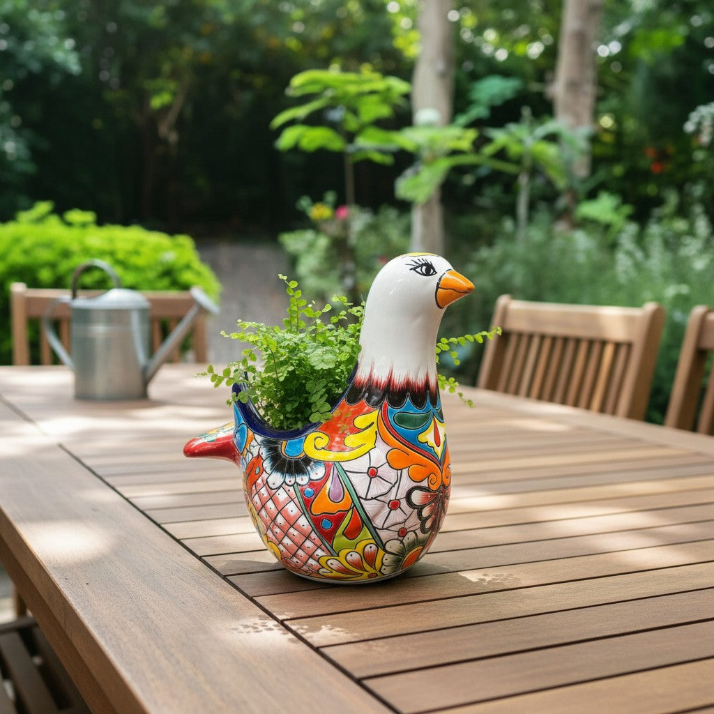 Vibrant Talavera Dove Planter | Colorful Mexican Ceramic Bird Statue