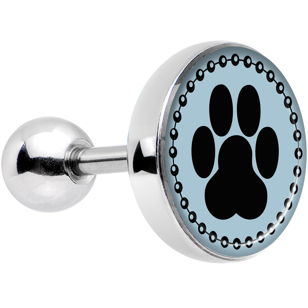 16G Black on Blue Paw Print Tragus Cartilage Earring