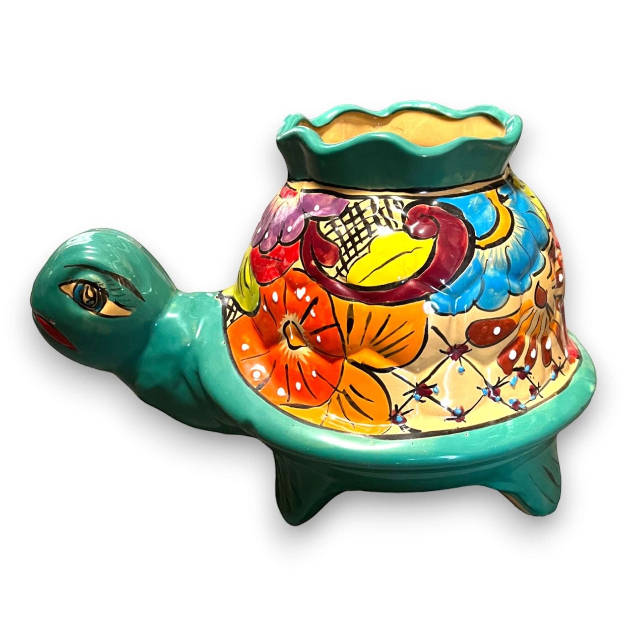 Vibrant Talavera Turtle Planter | Mexican Pottery