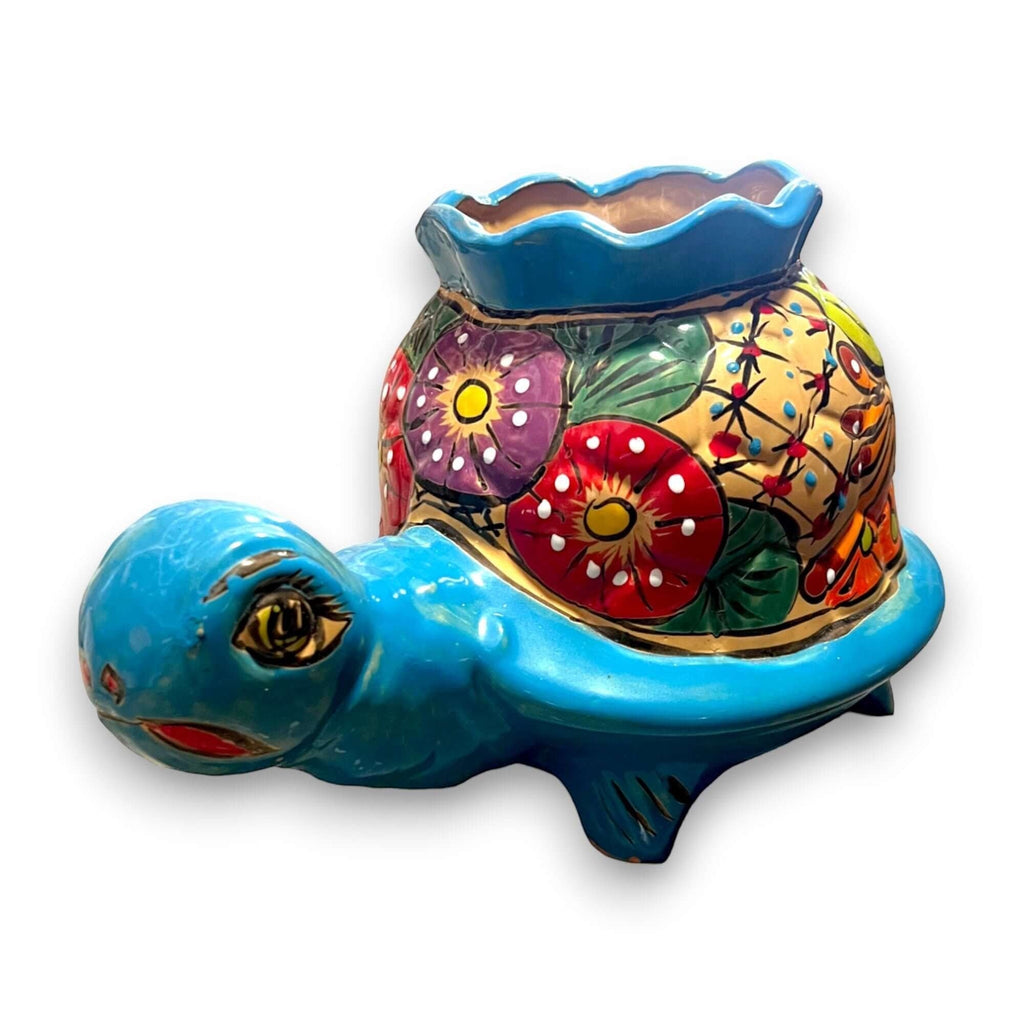 Vibrant Talavera Turtle Planter | Mexican Pottery