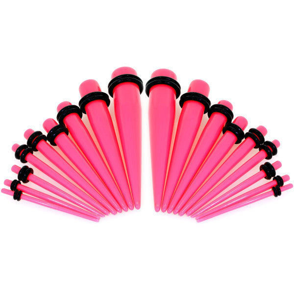 14G to 00G 18 Piece Ear Stretching Kit in Pink Acrylic Set
