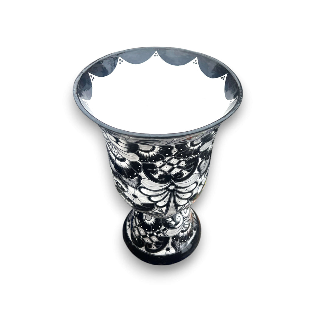 Extra Large Black Talavera Planter | Hand-Painted Pedestal Flower Pot