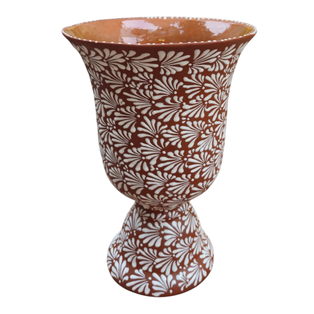XL Brown & White Talavera Pedestal Planter | Handmade Flower Pot