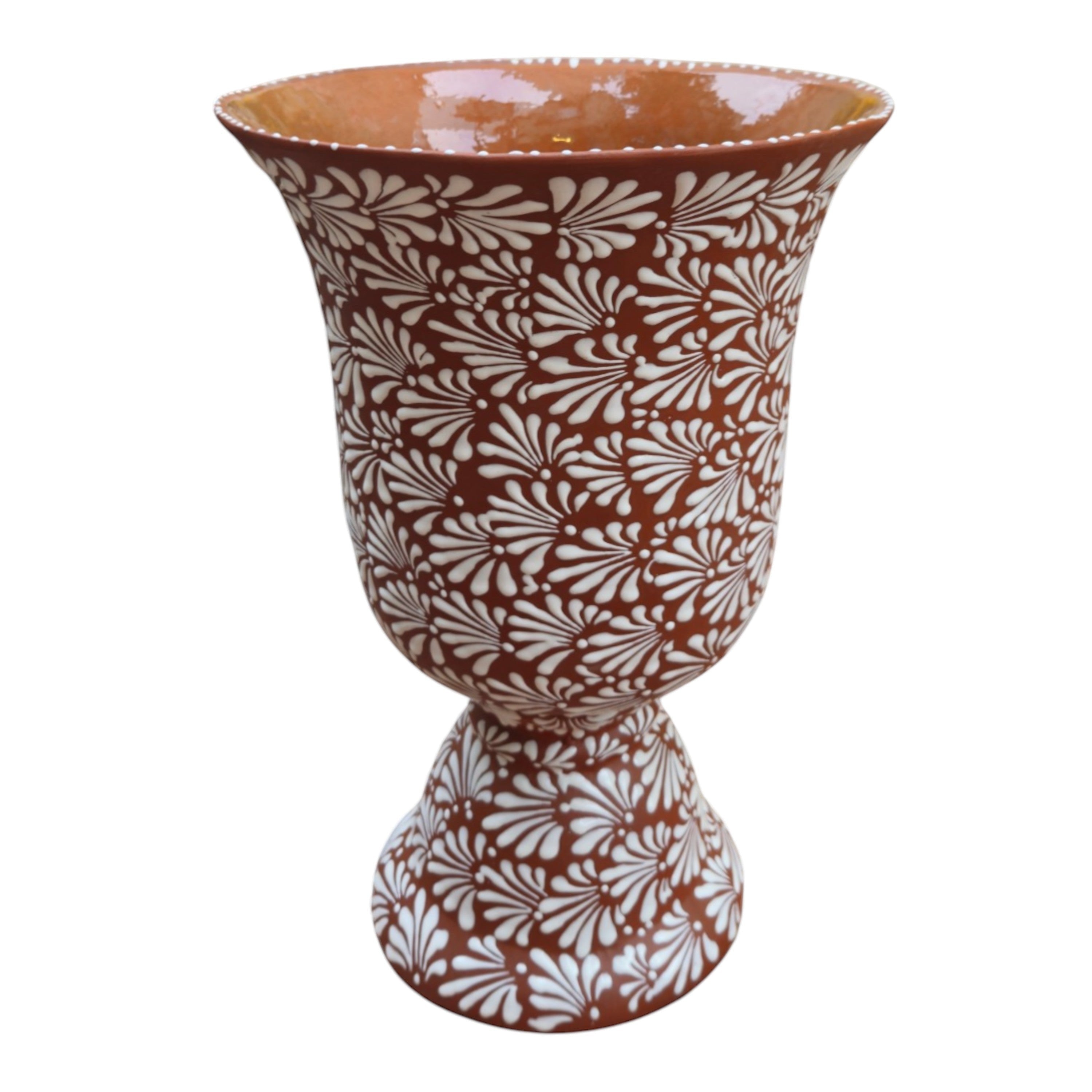 XL Brown & White Talavera Pedestal Planter | Handmade Flower Pot