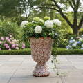 XL Brown & White Talavera Pedestal Planter | Handmade Flower Pot