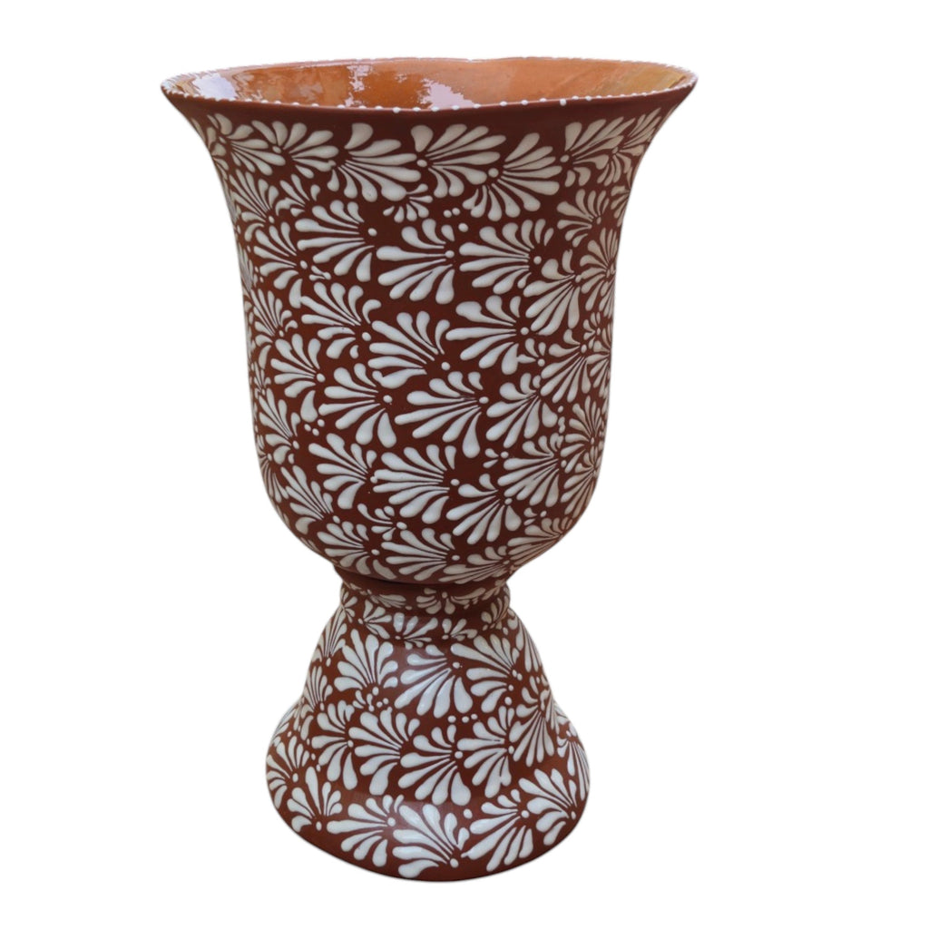 XL Brown & White Talavera Pedestal Planter | Handmade Flower Pot