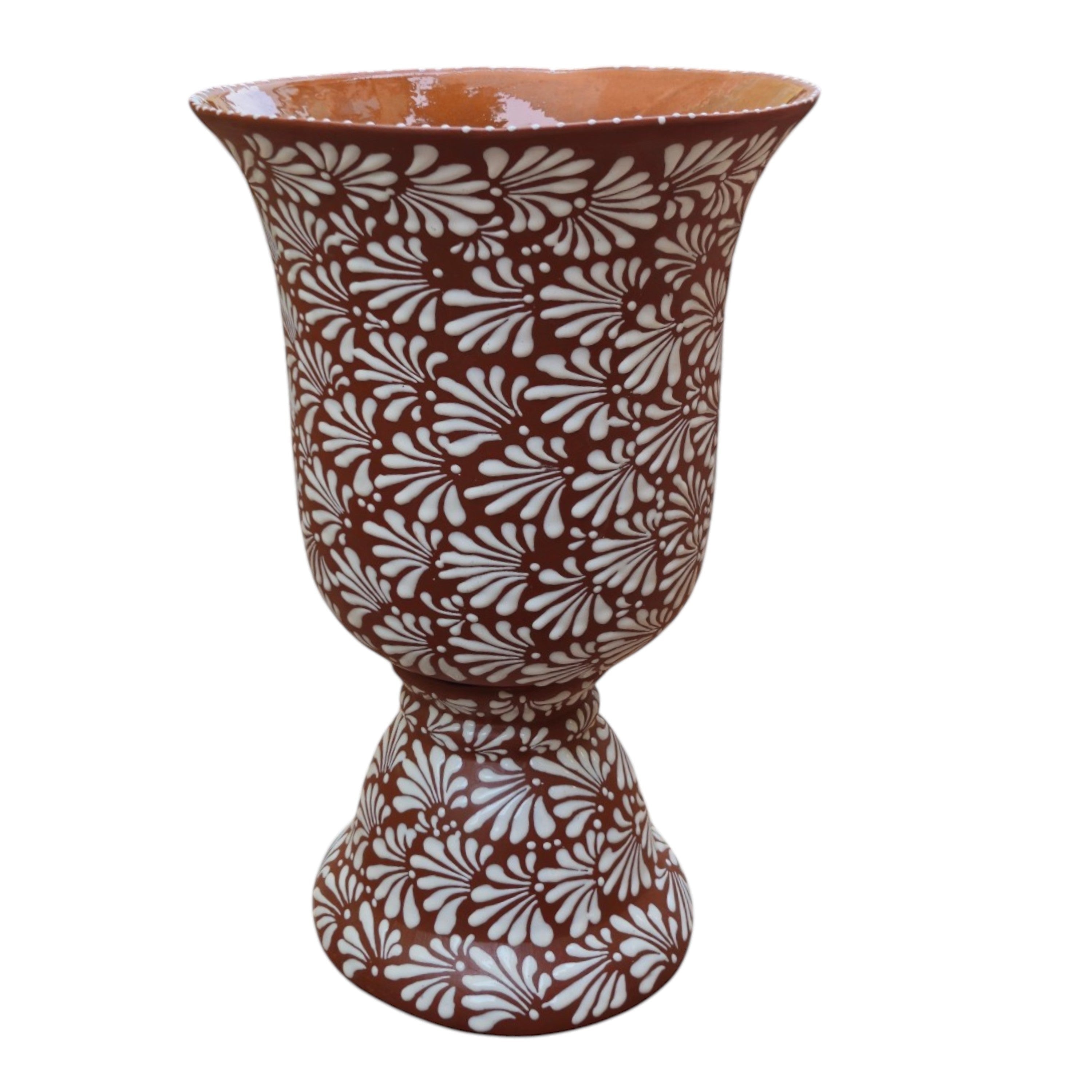 XL Brown & White Talavera Pedestal Planter | Handmade Flower Pot