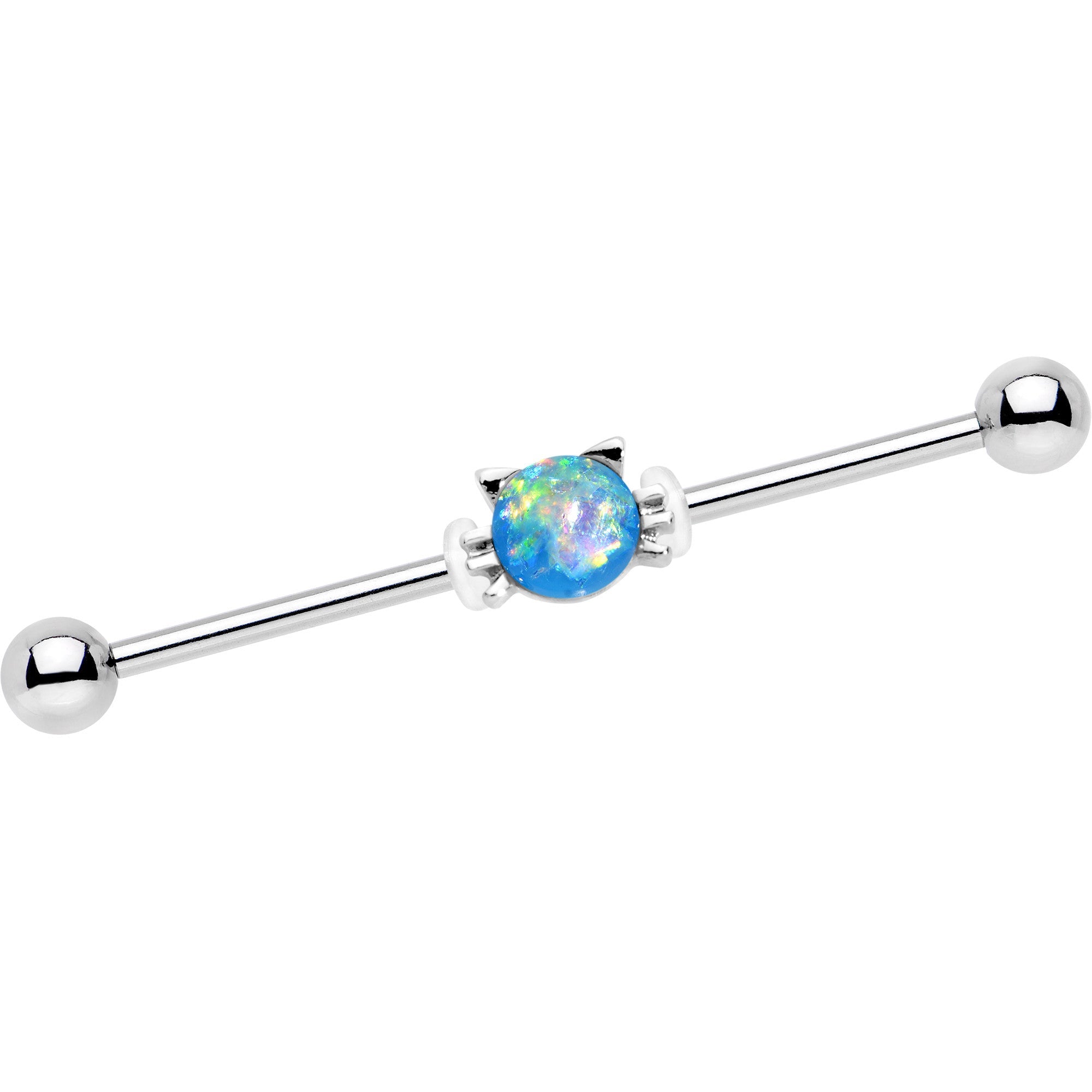 14G Blue Faux Opal Kitty Cat Whiskers Industrial Barbell 38mm